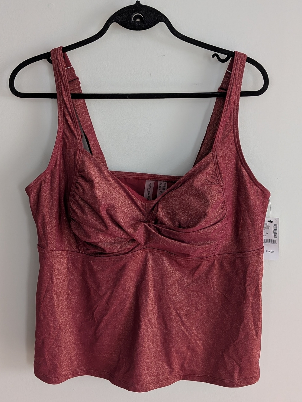 NWT Addition Elle Shimmer Metallic Twist-Front Tankini Top 2X